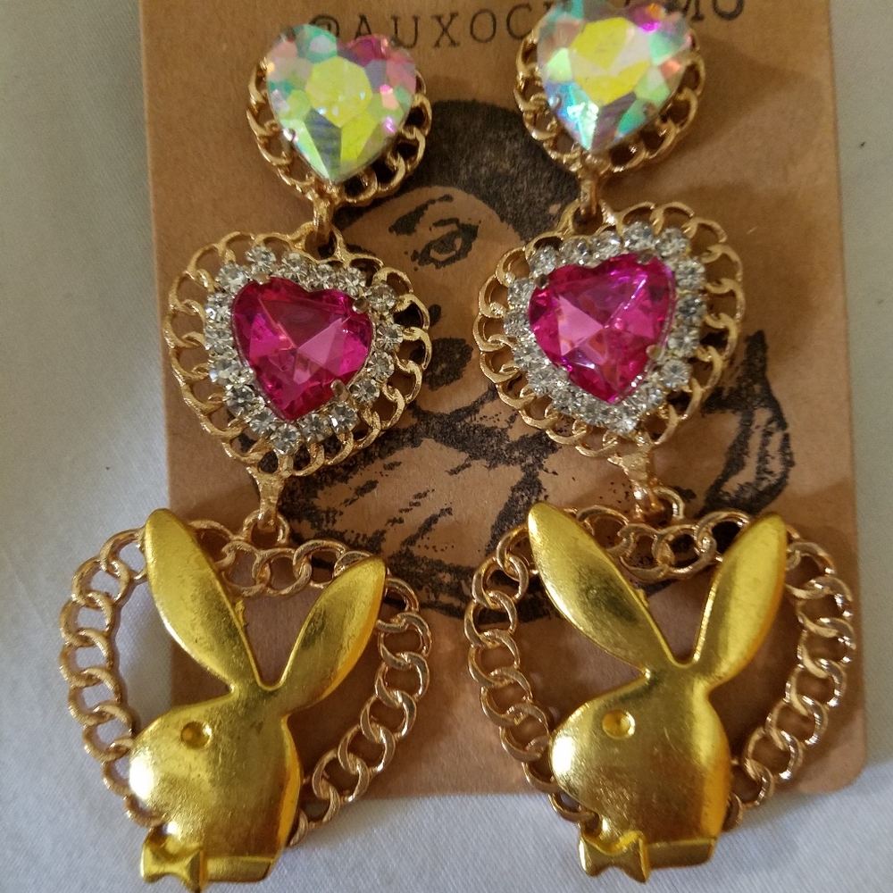 Custom Playboy Bunny Pink Heart Earrings
